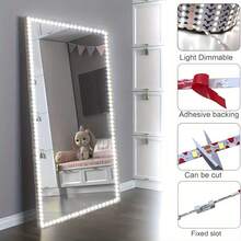 Bộ đèn gương trang điểm có đèn led USB 13ft/4M có thể uốn cong KHÔNG CẦN CẮT Gương trang điểm trang điểm Phòng để đồ Bộ bàn đèn dải linh hoạt có thể điều chỉnh có gương điều chỉnh độ sáng Không bao gồm - ánh sáng trắng - Xem 3