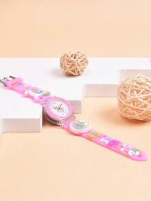 2024 New Gift Box Packaging 3-Color LED Light Strap Cartoon Unicorn Kids Watch Set With Wallet, Necklace, Earrings And Bracelet 7pcs/Set - Pink - View 8