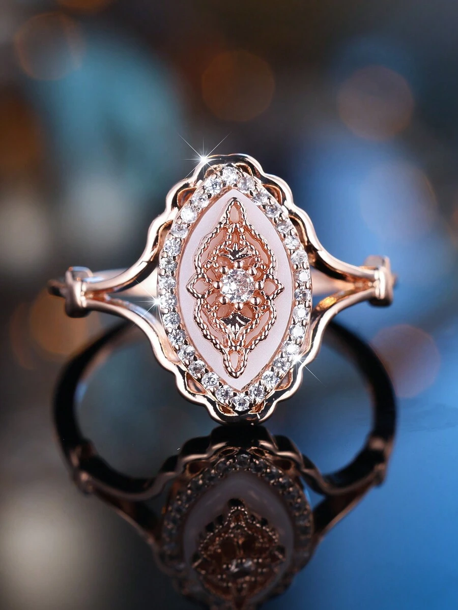 Anillo de promesa vintage estilo encaje para maternidad, con elementos florales y botánicos, anillo de compromiso/boda - Oro rosa - Ver 1