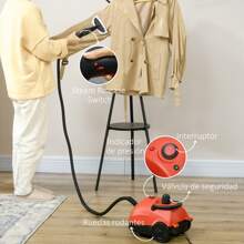 HOMCOM Limpiador a Vapor Portátil Deposito 1,2 L Vaporeta Multiusos Autonomía con Accesorios para Tapicería Sofá Baño Coche 34x25x23,5 cm Rojo - Rojo - Ver 8