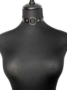 1 chiếc vòng cổ bằng da PU màu đen và kim loại hình tròn thời trang Gothic choker dây nịt Halloween - màu đen - Xem 6