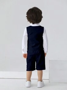 Young Boy Gentleman Suit With Bow Tie, Long Sleeve Shirt And Vest Shorts, Suitable For Birthday Party, Wedding, Performance And Banquet