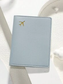 1 pieza Funda de pasaporte minimalista de piel sintética, adecuada para uso diario, viajes al aire libre, viajes de negocios, portafotos de pasaporte familiar con estampado de avión, accesorios de viaje - Multicolor - Ver 6