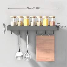 1 pieza Rack de almacenamiento montado en la pared para cocina y baño, organizador de condimentos sin perforación - Gris - Ver 3