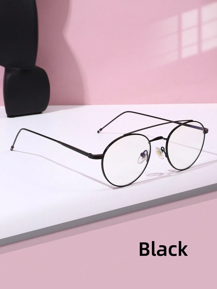 1入女士飛行員款全框金屬防藍光透明眼鏡，適用於電腦工作、裝飾性佩戴、防手機輻射和遊戲 - 彩色 - 查看 1