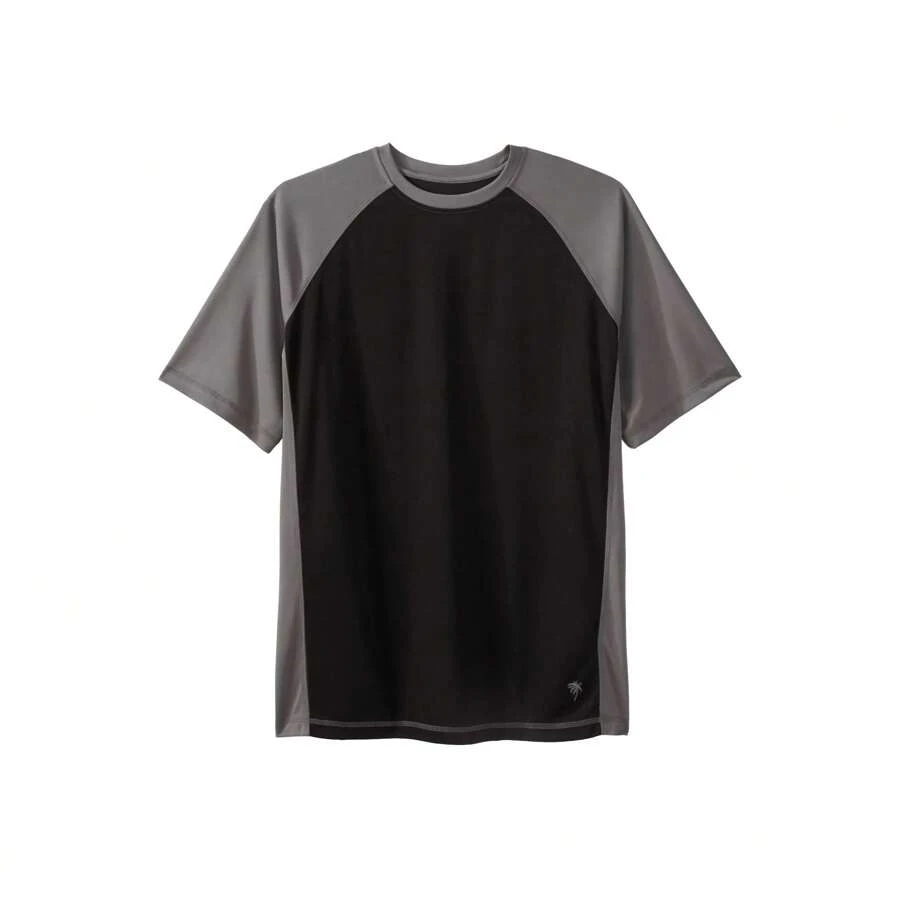 KingSize Men's Big & Tall Cling-Free Raglan Short Sleeve Swim Shirt - 黑鋼 - 查看 1
