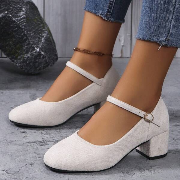 Nouvelles chaussures à bout rond et à col bas pour femmes, élégantes escarpins à talon moyen, escarpins à talon épais style fée avec bride à la cheville