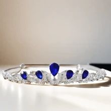 1入藍色水滴造型皇冠發帶，適用於婚禮、生日派對和慶祝活動，時尚的舞會皇后皇冠配飾，是女士們的優雅禮物。 - 藍色 - 查看 7