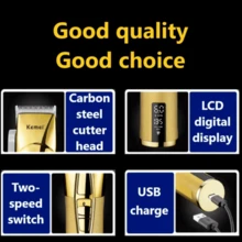 Lưỡi Thép Cắt Tóc Kim Loại Kemei Km-5096 8 Hạn Chế Lược USB Màn Hình Hiển Thị Kỹ Thuật Số Sạc Tóc Cho Người Đàn Ông Điện - Vàng - Xem 5