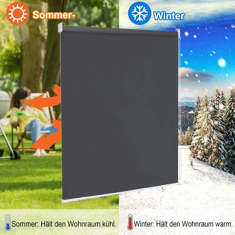 LILIIN Tenda a rullo a trazione laterale 100*140cm / 140*140cm / 180*140cm / 100*240cm / 140*240cm / 180*240cm tenda a rullo con morsetto antracite / grigio / beige tenda a rullo oscurante tenda a rullo per esterni Protezione UV e ombreggiatura per proteggere la privacy, per balconi, terrazzi e giardino - 140*140 cm - Visualizzare 3