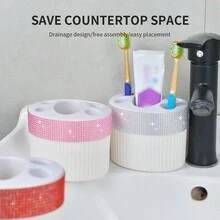 1 hộp đựng bàn chải đánh răng & kem đánh răng đính đá, hộp đựng đồ trang điểm nhiều ngăn có thể tháo rời, hộp đựng mỹ phẩm để trên mặt bàn phòng tắm, phòng ký túc xá - Nhiều màu - Xem 8