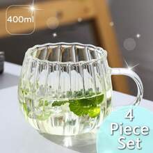 1/2/4/6 pièces - Tasse en verre rayée de 400 ml avec anse - Résistante à la chaleur, compatible micro-ondes, tasse en verre rayée transparente en forme de citrouille pour le café, le jus, les boissons froides, rentrée scolaire