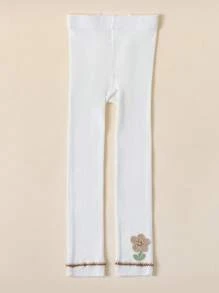 1pc Children's Double-Layer Small Floral Trim Decorated Leggings, Ankle Length, All Season