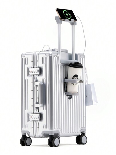 1 pieza Equipaje de alta capacidad de 20 pulgadas con portavasos, gancho, 4 ruedas universales, candado con contraseña TSA, bolsillo para computadora, marco de aleación de aluminio, adecuado para viajes de negocios, escuela, unisex, regalo ideal para viajeros, puerto USB, portavasos, maleta de mano, equipaje de mano, maleta para vacaciones, luna de miel, vacaciones, estudios en el extranjero, graduación, accesorios de viaje esenciales, opción ideal para regalos, hombres, mujeres, niños, niñas, estudiantes, pareja, esenciales de crucero, esenciales de dormitorio, esenciales universitarios, para la escuela, maleta de viaje, maleta, maletas