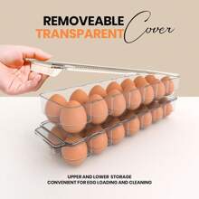 1pc Refrigerator Egg Storage Box, Plastic Egg Container, Fridge Egg Organizer, Transparent Fridge Storage Box With Lid, Stackable Tray, Holds 14 Eggs, Home Decor, Christmas Gift, Home Gift, Room Decor, Outdoor Camping, Reusable Kitchen Organizer - Transparent - View 4