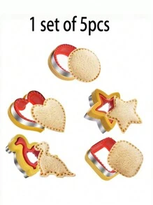 Conjunto de 1/5 cortadores de sándwich de acero inoxidable, sellador de sándwich y desmigajador, cortador de galletas con formas lindas de estrella, dinosaurio, corazón, oso, cuadrado y redondo, herramienta de fabricante de sándwiches de bolsillo, ideal para preparar almuerzos para el regreso a clases