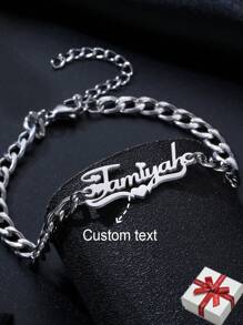 Custom Name Anklet, Unisex Fashionable Hip Hop Stainless Steel  Chain Adjustable Bracelet, Personalized Five-Pointed Star & Letter Detail Nameplate Pendant Anklet Jewelry For Women, Gift