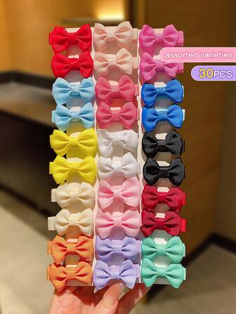 30 piezas de pasadores de pelo de tela en colores aleatorios para niñas pequeñas, accesorios encantadores de cabello con lazo