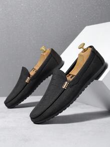 男士新款防滑轻便软底北京布鞋，一脚蹬休闲驾车鞋（尺码偏大一码） - 黑色 - 查看 3