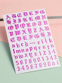 3包哥特式美甲贴纸，Y2K大写字母复古英文字母美甲设计，玫瑰红、绿色、荧光黄三色可选，DIY美甲装饰贴纸，美甲贴片 - 彩色 - 查看 4