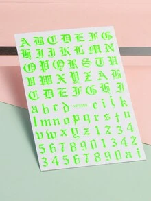 3包哥特式美甲贴纸，Y2K大写字母复古英文字母美甲设计，玫瑰红、绿色、荧光黄三色可选，DIY美甲装饰贴纸，美甲贴片 - 彩色 - 查看 5