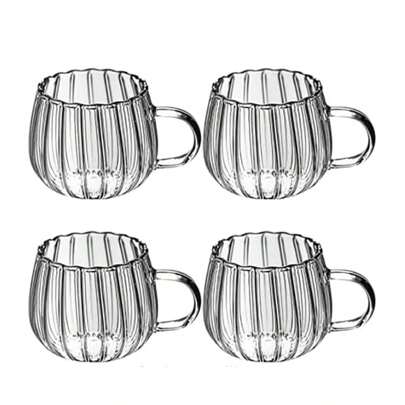 1/2/4/6 pièces - Tasse en verre rayée de 400 ml avec anse - Résistante à la chaleur, compatible micro-ondes, tasse en verre rayée transparente en forme de citrouille pour le café, le jus, les boissons froides, rentrée scolaire