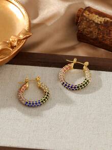 1 Đôi Bông Tai Mặt Dây Chuyền Đính Đá Cubic Zirconia Nhiều Màu Sắc Mạ 18K Inox Dành Cho Nữ, Thích Hợp Để Đi Làm, Dự Tiệc Và Hẹn Hò - Vàng - Xem 5