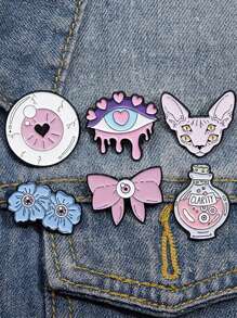 6pcs Pink Punk Enamel Pins Custom Magic Potion Brooches Lapel Badges Gothic Jewelry Gift For Friends