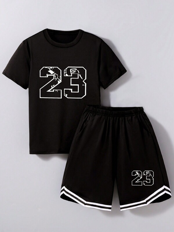 Conjunto deportivo de 2 piezas para niño preadolescente, verano, para niños grandes, conjunto casual impreso digital
