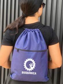 Mochila Saco Corda BIOQUIMICA Academia Esportiva Gym Bag Fitness Unissex Cordão Preto Sack Outline Nylon Resistente Sacochila - Azul Marinho - Visão 1