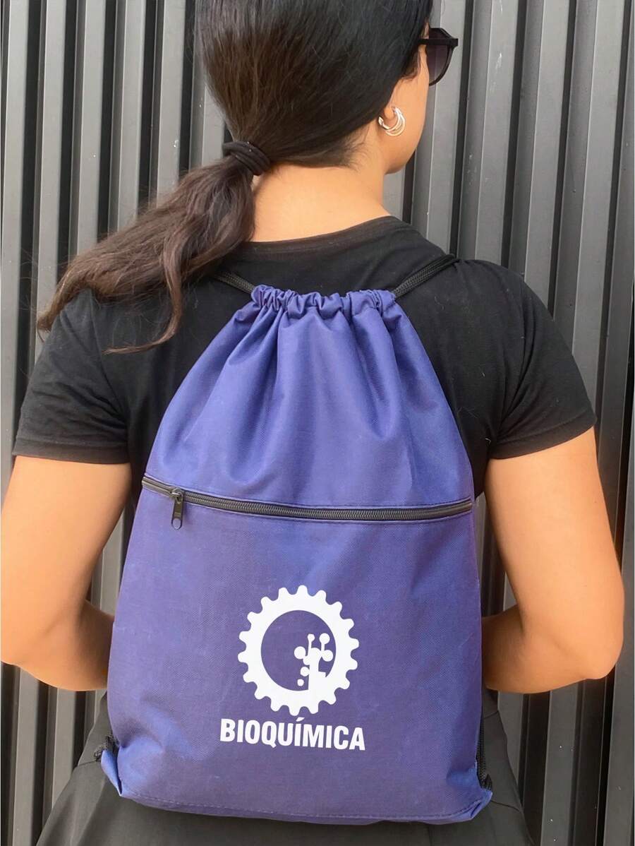 Mochila Saco Corda BIOQUIMICA Academia Esportiva Gym Bag Fitness Unissex Cordão Preto Sack Outline Nylon Resistente Sacochila - Azul Marinho - Visão 1