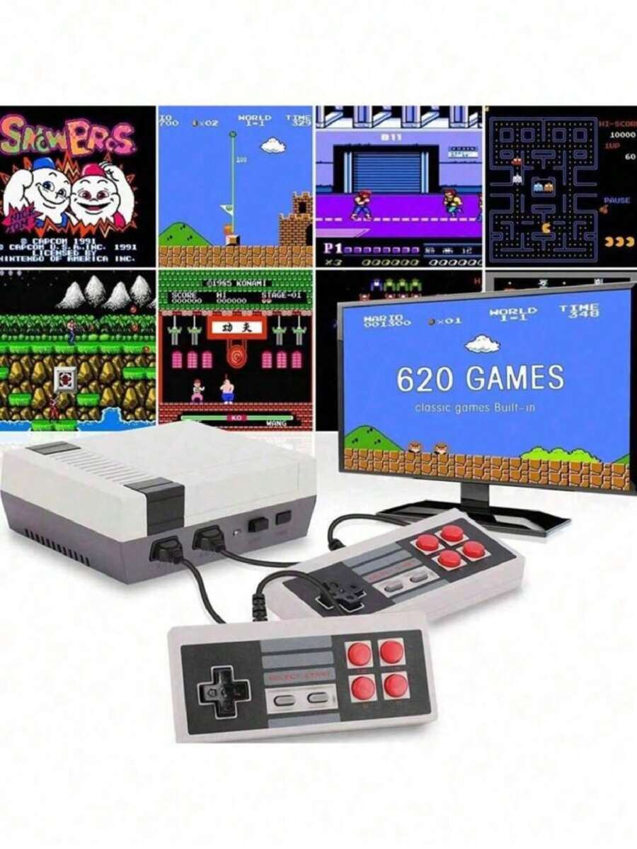 Consola de juegos retro clásica, salida AV,Mini Consola De 620 Juegos retro TV de 8 bits para recordar tu infancia Consola de juegos retro clásica, salida AV, sistema de videojuegos NES de 8 bits, 620 juegos integrados con 2 controladores clásicos