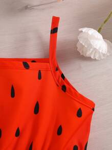 嬰兒女孩2入組休閒風格西瓜印花肩帶連身裙和帽子套裝，夏季款 - 彩色 - 查看 4