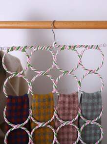 1pc 28-Ring Hanging Scarf Rack Circle Hanger Colorful Woven Foldable 16-Ring Silk Scarf & Belt Storage Rack/Random Color - Multicolor - View 7