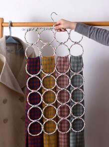 1pc 28-Ring Hanging Scarf Rack Circle Hanger Colorful Woven Foldable 16-Ring Silk Scarf & Belt Storage Rack/Random Color - Multicolor - View 2