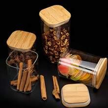 Square Borosilicate Glass Jar For Dried Fruit Storage, Food Sealed Container,Kitchen Storage & Organization,Organizer,Organiser,Decor,Decorations - White - View 2