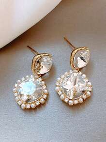 Andkiss 1pair Square Luxury Fashionable Rhinestone Earrings, Versatile - Multicolor - View 3