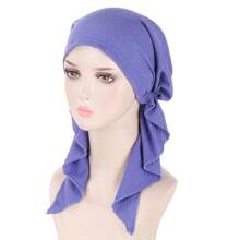 1入組純色彈性頭巾帽，時尚百搭頭巾帽，搭配拱形波浪圖案