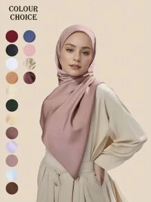 Elegant 1pc Women's Solid Color Matte Satin Scarf, All Seasons Fashionable Sunscreen Warm Shawl For Daily Commute Or Street Wear With Head Wrap - Multicolor - View 1