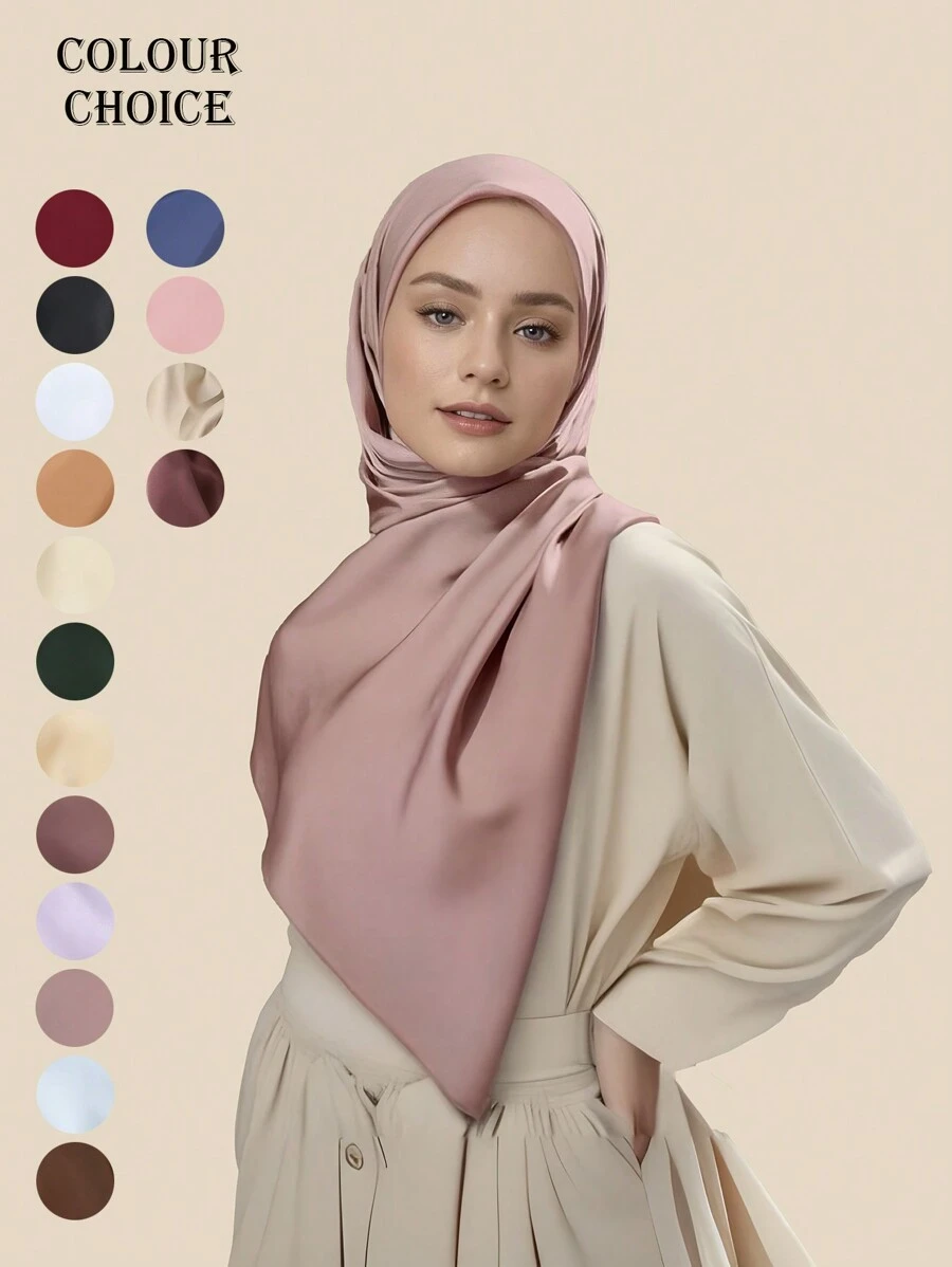 Elegant 1pc Women's Solid Color Matte Satin Scarf, All Seasons Fashionable Sunscreen Warm Shawl For Daily Commute Or Street Wear With Head Wrap - Multicolor - View 1