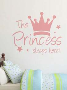Crown PRINCESS English Bedroom, Porch Background, Home Decoration Wall Sticker,Cute Pink Princess Pattern Waterproof Wall Decal For Kids
