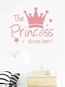 Crown PRINCESS English Bedroom, Porch Background, Home Decoration Wall Sticker,Cute Pink Princess Pattern Waterproof Wall Decal For Kids