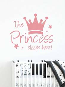 Crown PRINCESS English Bedroom, Porch Background, Home Decoration Wall Sticker,Cute Pink Princess Pattern Waterproof Wall Decal For Kids