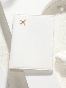 1 pieza Funda de pasaporte minimalista de piel sintética, adecuada para uso diario, viajes al aire libre, viajes de negocios, portafotos de pasaporte familiar con estampado de avión, accesorios de viaje - Multicolor - Ver 16