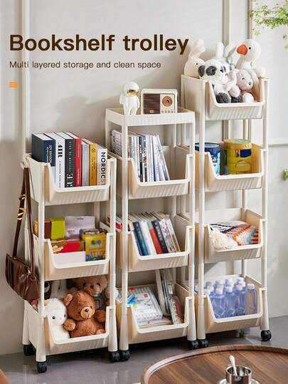 1pc Multi-Tier Mobile Storage Rack, Versatile Shelving Unit For Students With Wheels