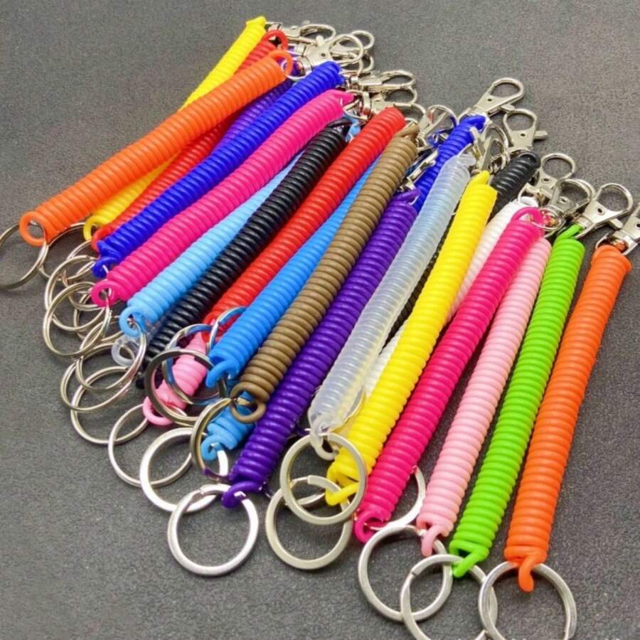1pc Plastic Spring Coil Wristlet Keychain Retractable Anti-Lost Key Chain With Spring Rope Gift Souvenir Car Accessories Bag Charm School Cute Goth Y2k - Multicolor - View 1