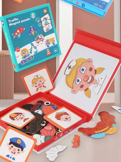 Magnetic Puzzles With Reference Cards , Car Airplane Road Travel Activities Games Toys For Children , Change Clothing , Change Face Puzzles , Traffic Ocean Magnet Puzzles , Gifts For Boys And Girls ,Magnet Game ,Magnetic Toys ,Magnetic Blocks