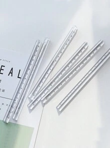 1 pieza Regla transparente simple de tres prismas, regla de dibujo sin impresión para estudiantes, regla tridimensional de escala para exámenes y oficina, útiles escolares, artículos de papelería kawaii - Multicolor - Ver 2