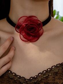 1件女士網狀花瓣編織項鍊，適合日常穿搭 - 花形項鍊 - 查看 15