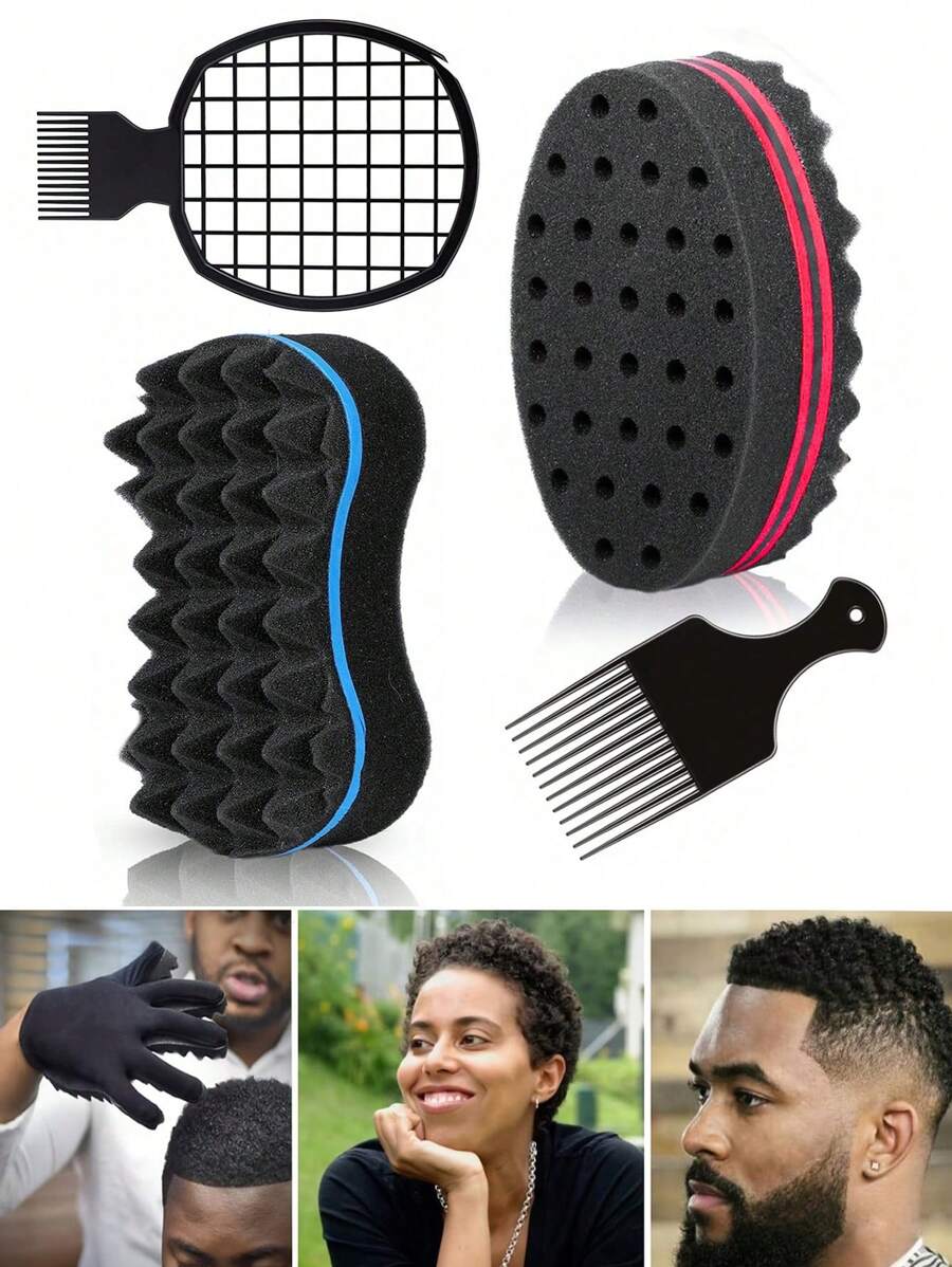 Hair Sponges For Women Curls Magic Twist Hair Sponge, Barber Hair Brush Sponge Tool Kit, Men Women Styling Tool For Curl, Coils, Dreadlocks Wave Hair Care Tool With Pick , Barber Tools, Hair Salon Hair Tools - Multicolor - View 1